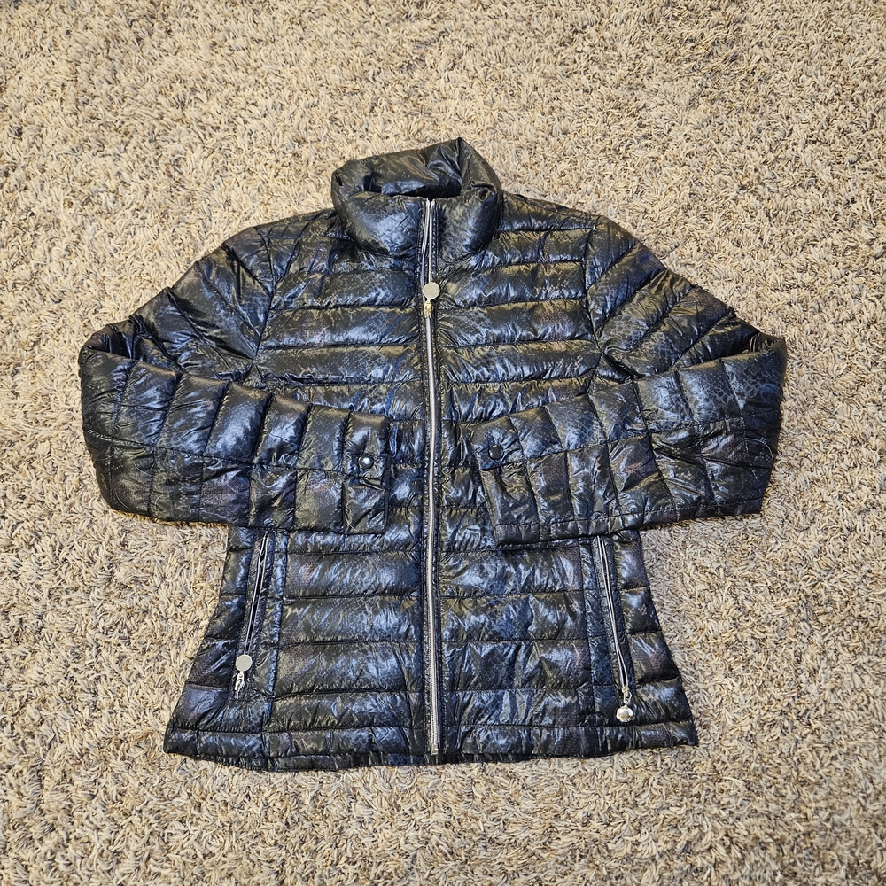 Calvin Klein Packable Lightweight Premium Down Coat Women XS Snake Skin Print